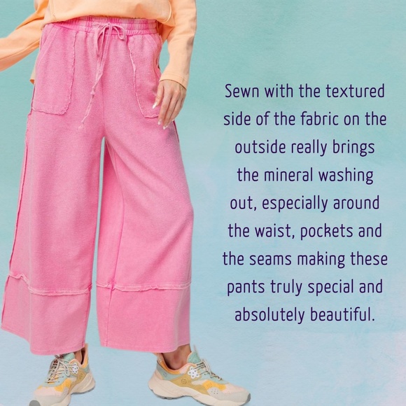 EASEL "Criss Cross" Mineral Washed Distressed Seams Cropped Pants Pockets Cotton - Picture 4 of 13